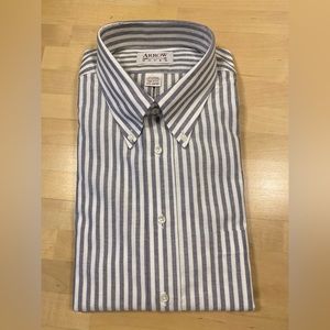 NWT Arrow Dress Shirt Oxford Collar Grey/White Stripe